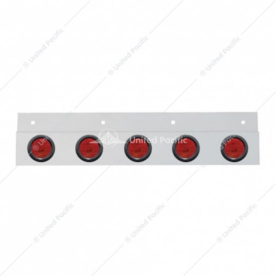 Stainless Top Mud Flap Plate With 5X 9 LED 2" Lights & Grommets - Red LED/Red Lens (Each)