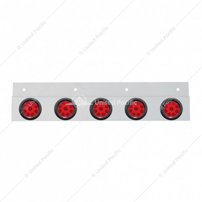 Stainless Top Mud Flap Plate With 5X 9 LED 2" Reflector Lights & Grommets - Red LED/Red Lens (Each)