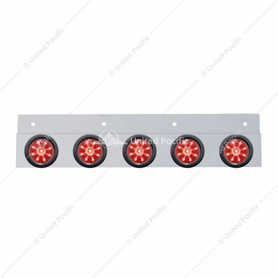 Stainless Top Mud Flap Plate With 5X 9 LED 2" Beehive Lights & Grommets - Red LED/Red Lens (Each)