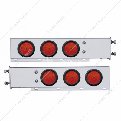 3-3/4" Bolt Pattern SS Spring Loaded Bar With 6X 4" 7 LED Lights -Red LED & Lens (Pair)