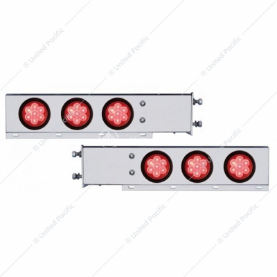 3-3/4" Bolt Pattern Chrome Spring Loaded Bar W/6X 4" 7 Red LED Lights - Red Lens (Pair)