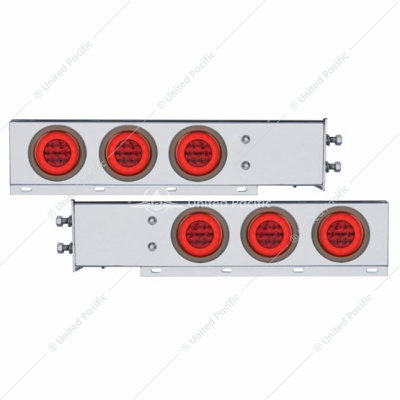 2-1/2" Bolt Pattern Chrome Spring Loaded Rear Bar W/6X 21 Red LED 4" GloLight & Grommet-Red Lens (Pair)