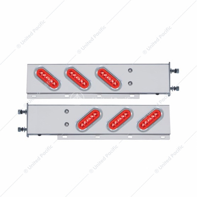 3-3/4" Bolt Pattern SS Spring Loaded Bar With 6X 22 Red LED 6" Oval GloLight & Visor -Red Lens (Pair)