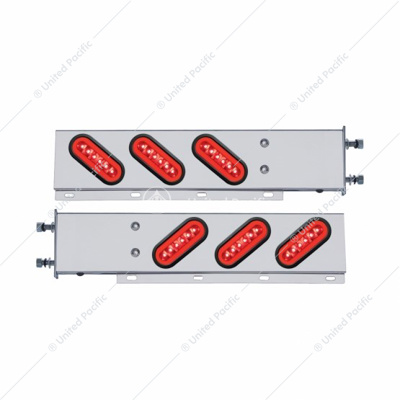 3-3/4" Bolt Pattern SS Spring Loaded Bar With 6X 22 Red LED 6" Oval GloLight & Grommet -Red Lens (Pair)