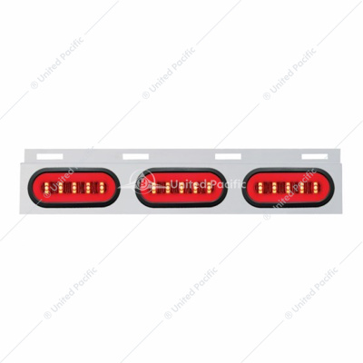 Stainless Top Mud Flap Bracket With 3X 22 LED 6" Oval GloLight & Grommet - Red LED/Clear Lens (Each)