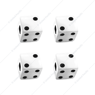 White Dice Valve Caps With Black Dots (Set of 4)