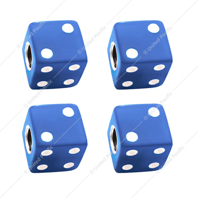 Blue Dice Valve Caps With White Dots (Set of 4)
