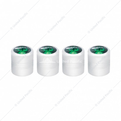Chrome Round Valve Caps With Green Crystal (4-Pack)