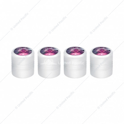 Chrome Round Valve Caps With Purple Crystal (4-Pack)