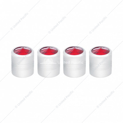 Chrome Round Valve Caps With Red Crystal (4-Pack)