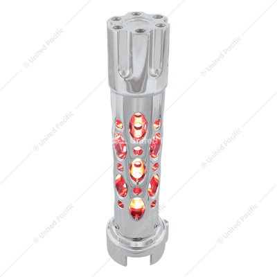 Austin Style Gun Cylinder Gearshift Knob With LED 13/15/18 Speed Adapter - Chrome/Red LED
