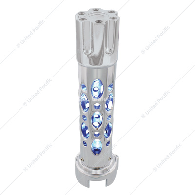 Austin Style Gun Cylinder Gearshift Knob With LED 13/15/18 Speed Adapter - Chrome/Blue LED