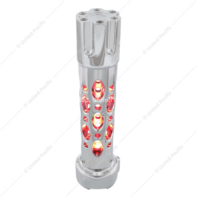 Austin Style Gun Cylinder Gearshift Knob With LED 9/10 Speed Adapter - Chrome/Red LED