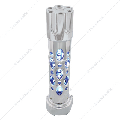 Austin Style Gun Cylinder Gearshift Knob With LED 9/10 Speed Adapter - Chrome/Blue LED