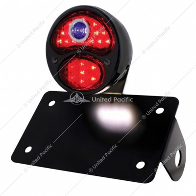 Black 1928 DUO Lamp & Blue Dot Style LED Tail Light Assembly With Horizontal Mounting Bracket For Motorcycle