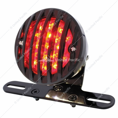 Motorcycle LED Rear Fender Tail Light With Gloss Black Grille Bezel - Red Lens