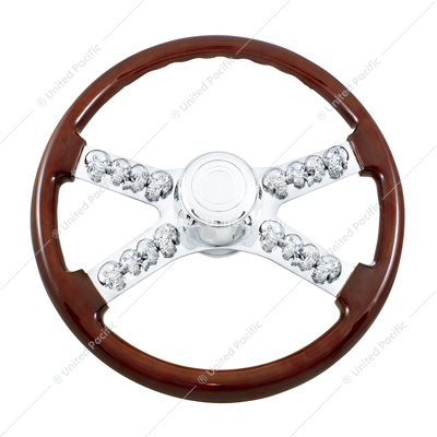 18" Skull Steering Wheel With Hub & Horn Button Kit For Peterbilt (1998-2005) & Kenworth (2001-2002)