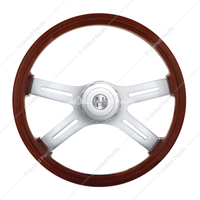 18" Chrome 4 Spoke Steering Wheel With Hub & Horn Button Kit For Peterbilt (1998-2005) & Kenworth (2001-2002)