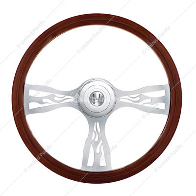 18" Chrome Flame Steering Wheel With Hub & Horn Button Kit For Peterbilt (1998-2005) & Kenworth (2001-2002)