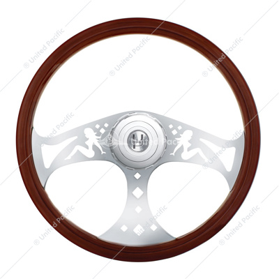 18" Chrome Lady Steering Wheel With Hub & Horn Button Kit For Peterbilt (1998-2005) & Kenworth (2001-2002)