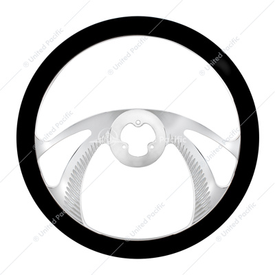 18" Chrome Aluminum "Scorpion" Style Steering Wheel With Black Leather Rim