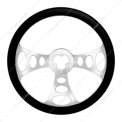 18" Chrome Aluminum "Chopper" Style Steering Wheel With Black Leather Rim