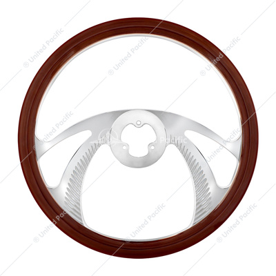 18" Chrome Aluminum "Scorpion" Style Steering Wheel With Wood Rim