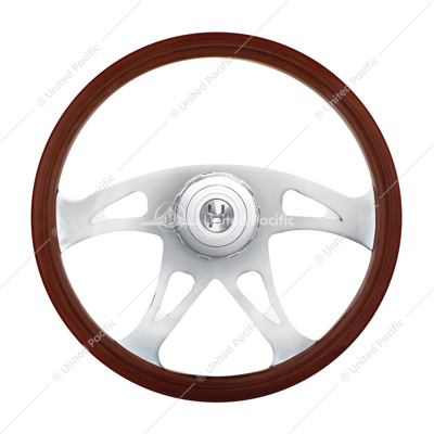 18" Boss Style Wood Steering Wheel With Hub & Horn Button Kit For Peterbilt (2006+) & Kenworth (2003+)