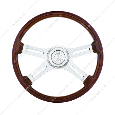 18" 4 Spoke Steering Wheel With Chrome Horn Bezel And Horn Button