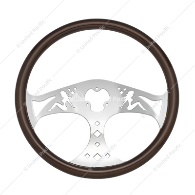 18" Lady Steering Wheel With Chrome Horn Bezel And Horn Button - Woodgrain