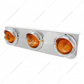 Stainless Light Bracket With Three 2-1/2" Beehive Lights & Visors - Amber Lens