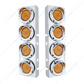 Stainless Front Air Cleaner Bracket With 8X 2" Flat Lights & Visors For Peterbilt - Amber Lens