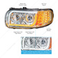 High Power LED Chrome Headlight With 16 LED Turn & 57 LED Bar For 2008-2023 Peterbilt 389- Driver