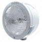 Stainless Steel Bullet Half Moon Headlight 6014 Bulb & LED Turn Signal - Clear Lens
