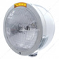 Stainless Steel Bullet Half Moon Headlight H6024 Bulb & LED Turn Signal - Amber Lens