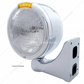 Stainless Steel Classic Half Moon Headlight 6014 Bulb & LED Turn Signal - Amber Lens