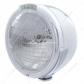 Stainless Steel Classic Half Moon Headlight 6014 Bulb & LED Turn Signal - Clear Lens