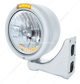 Stainless Steel Classic Half Moon Headlight H4 With LED Turn Signal - Amber LED/Lens