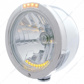Stainless Steel Bullet Half Moon Headlight H4 With 10 Amber LED & Signal - Clear Lens