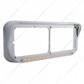 14 LED Chrome Rectangular Dual Headlight Bezel With Visor - Amber LED/Chrome Lens