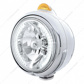 Stainless Steel Guide 682-C Headlight H4 With White LED & Dual Mode LED Signal - Amber Lens