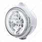 Stainless Steel Guide 682-C Headlight H4 With White LED & LED Signal - Clear Lens
