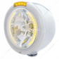 Stainless Steel Classic Half Moon Headlight H4 With Amber LED & Signal - Amber Lens