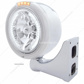 Stainless Steel Classic Half Moon Headlight H4 With White LED & Dual Mode LED Signal-Clear Lens
