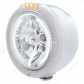 Stainless Steel Classic Half Moon Headlight H4 With White LED & Signal - Clear Lens
