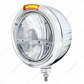 Stainless Steel Classic Embossed Stripe Headlight 5 LED Bulb & Dual Mode LED Signal-Amber Lens