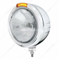 Stainless Steel Classic Embossed Stripe Headlight H6024 & Dual Mode LED Signal-Amber Lens