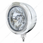 SS Classic Embossed Stripe Headlight H4 With Amber LED & Dual Mode LED Signal -Clear Lens