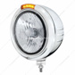 Stainless Steel Classic Embossed Stripe Headlight Crystal H4 & Dual Mode LED Signal-Amber Lens
