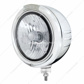 Stainless Steel Classic Embossed Stripe Headlight Crystal H4 & Dual Mode LED Signal-Clear Lens